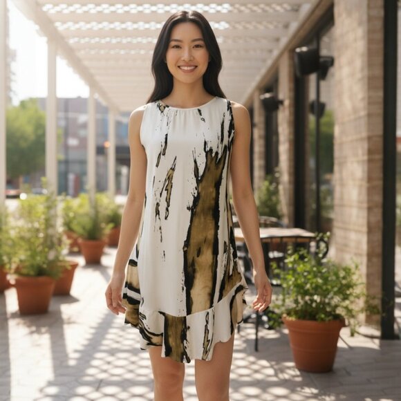 TRYB Dress Sleeveless Ruffle Hem Mesh Sides Women's sz 2 Boho - Picture 1 of 16